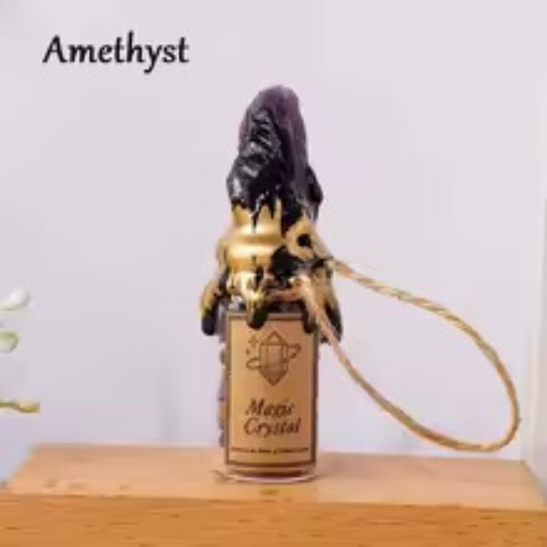 Natural Crystal Raw Stone Wishing Bottle Pendant Healing Energy Crystal Stone Bottle Creative Glass Hanging Decor