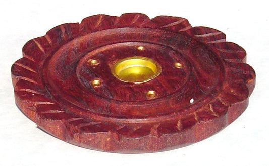 Round Wood/Brass Flower Incense Holder