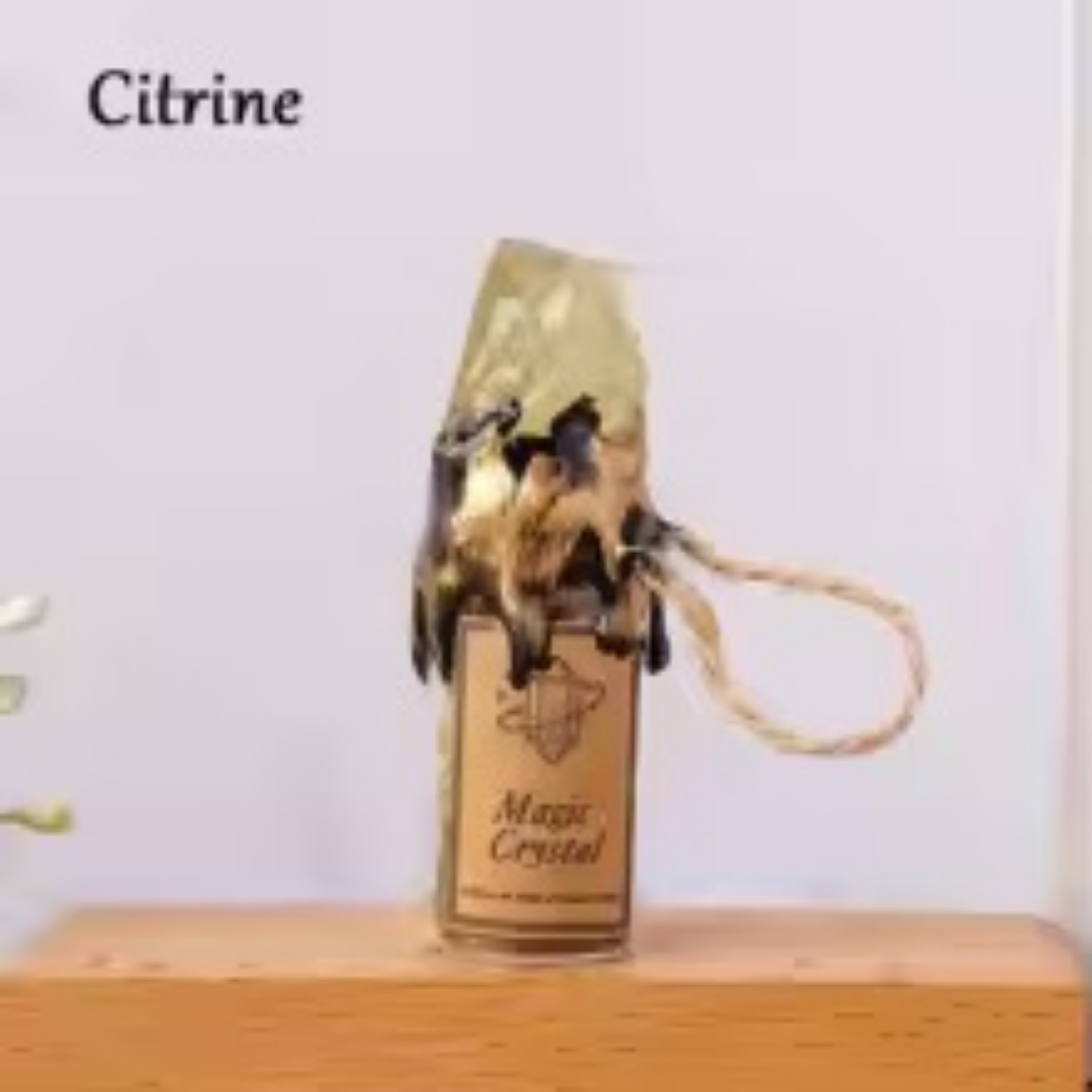 Natural Crystal Raw Stone Wishing Bottle Pendant Healing Energy Crystal Stone Bottle Creative Glass Hanging Decor