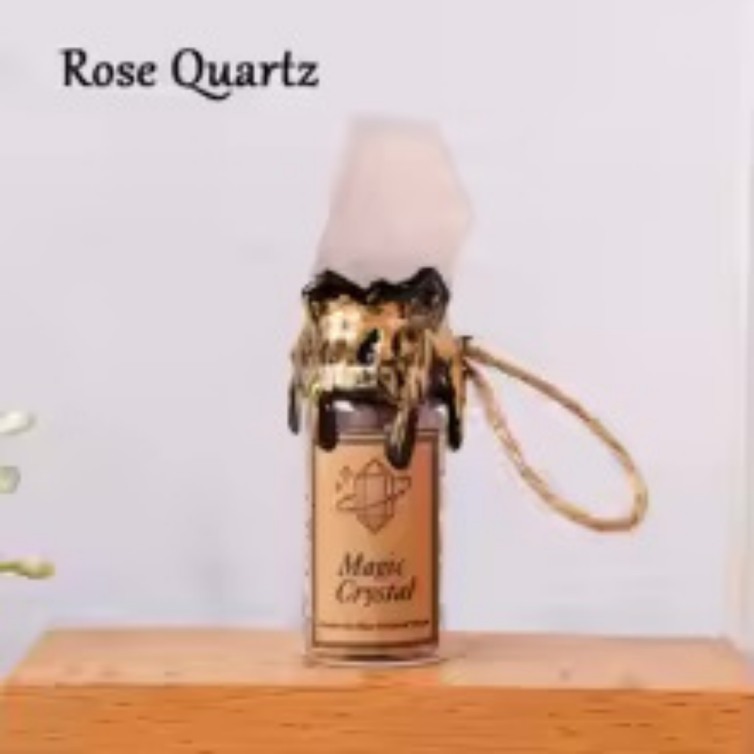 Natural Crystal Raw Stone Wishing Bottle Pendant Healing Energy Crystal Stone Bottle Creative Glass Hanging Decor