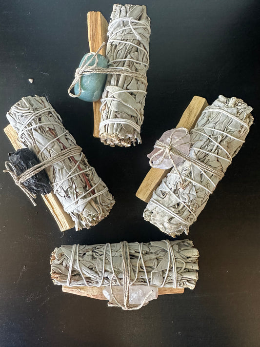 Smudge White Sage, Palo Santo Bundle with Stone