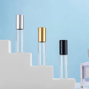 Transparent Glass Roller Bottle Refillable With Metal Cap (EMPTY)