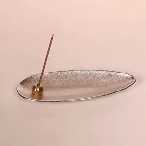 Zinc Alloy Incense Burner Holder With Hammered Leaf Tray Zen Style Stick Incense